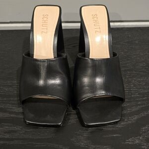 SCHUTZ Black Leather Women's Mules